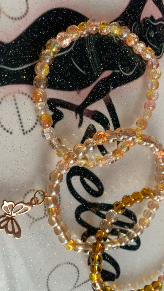 Brown And Gold Glass Beaded Bracelet Or Ankle Set!