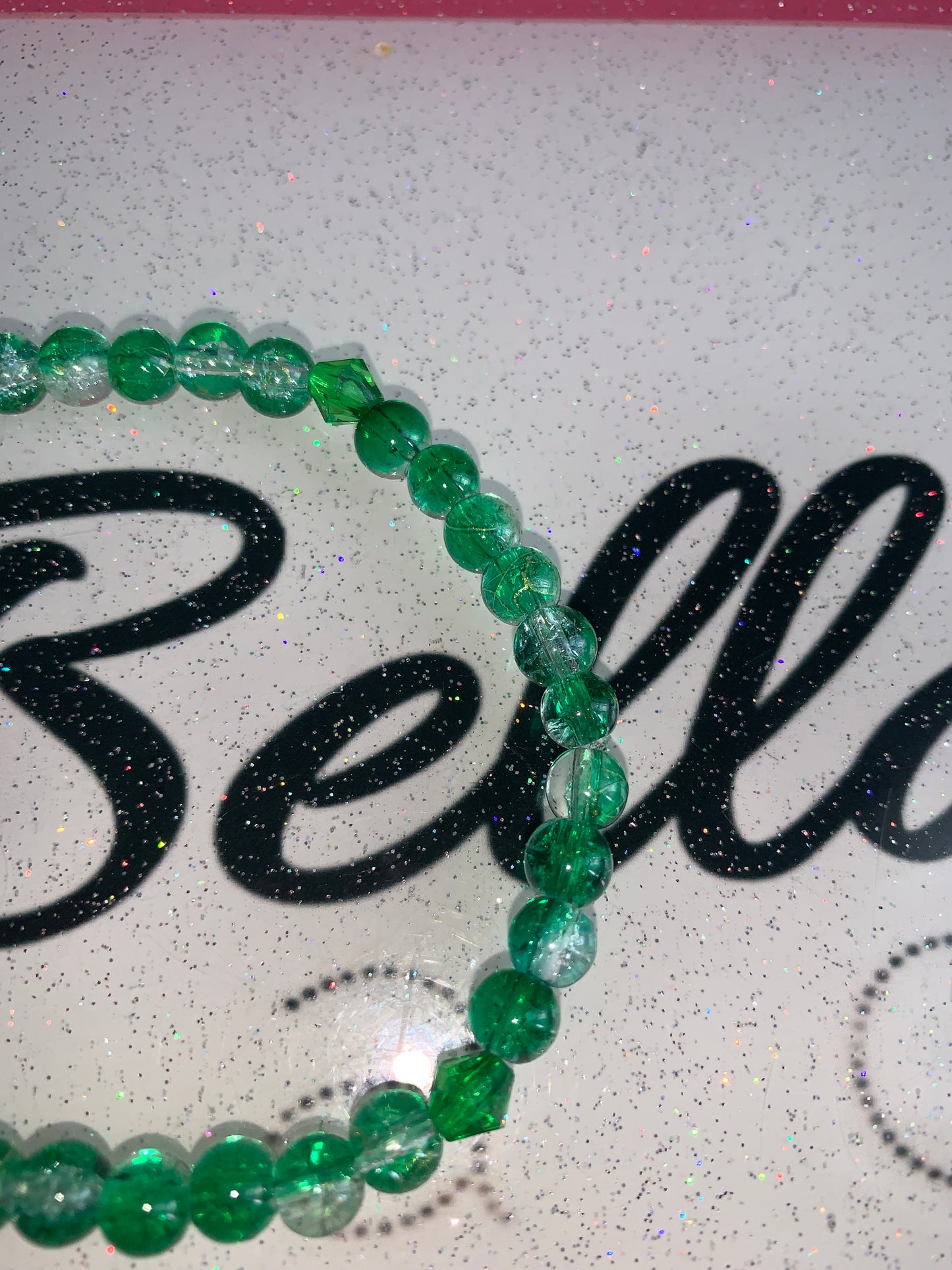 Green Clear And Gold Glass Beaded Bracelet!