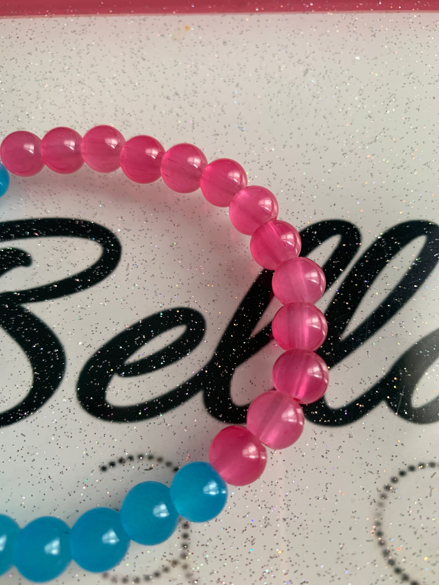 Blue And Pink Glass Beaded Bracelet!