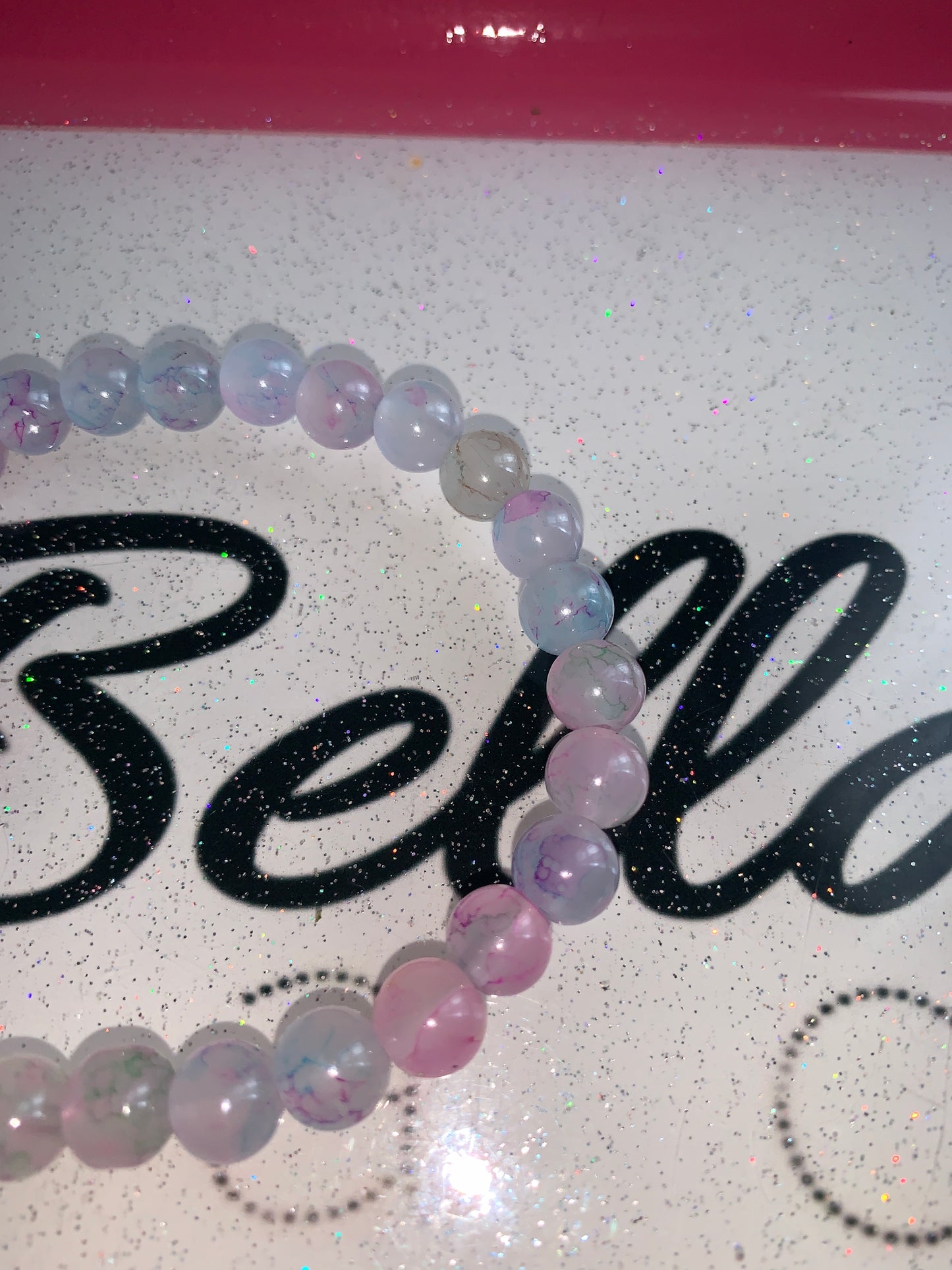 Clear Pink Blue And Purple Glass Beaded Bracelet!