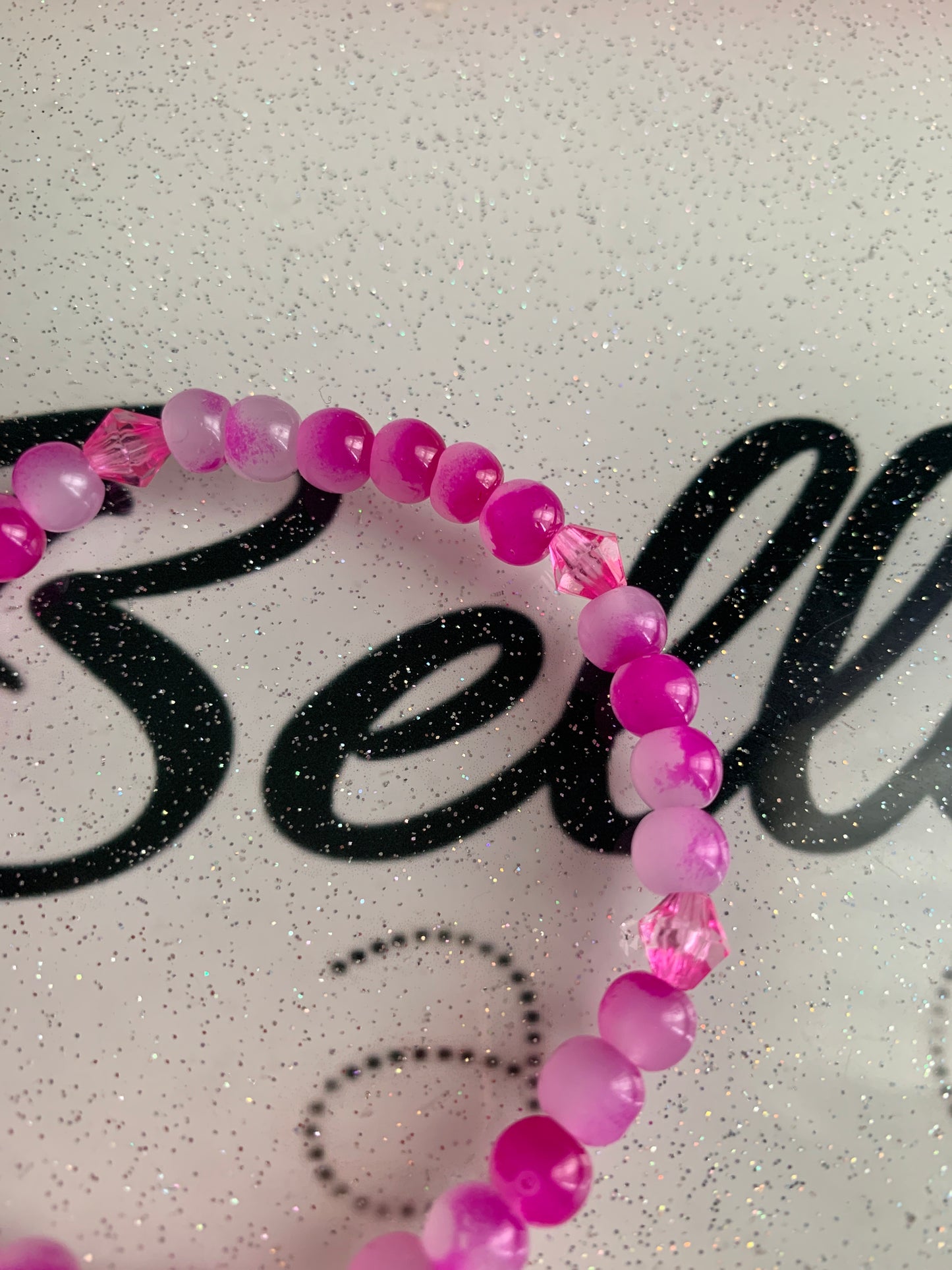 Pink And Clear Distressed Glass Beaded Bracelet!