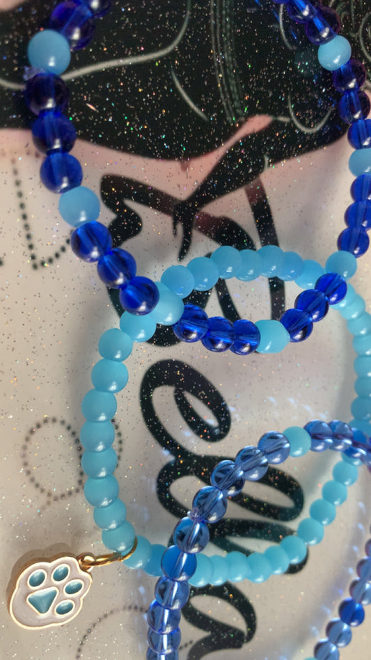Dark And Light Blue Glass Beaded Bracelet Or Ankle Set!