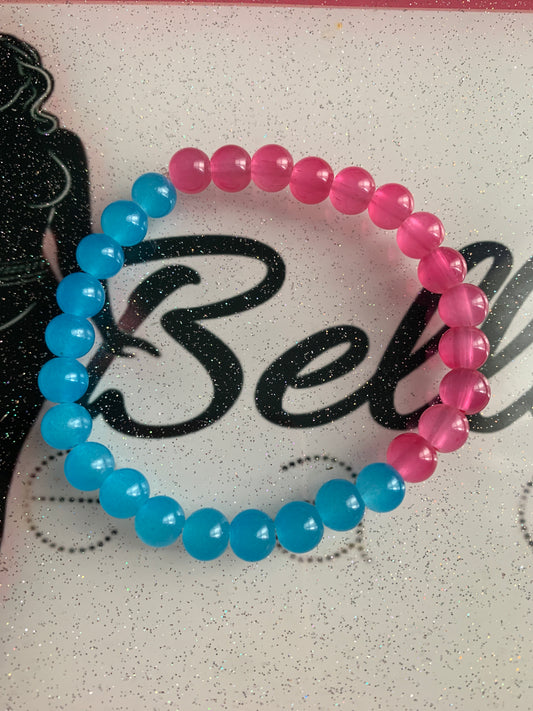 Blue And Pink Glass Beaded Bracelet!