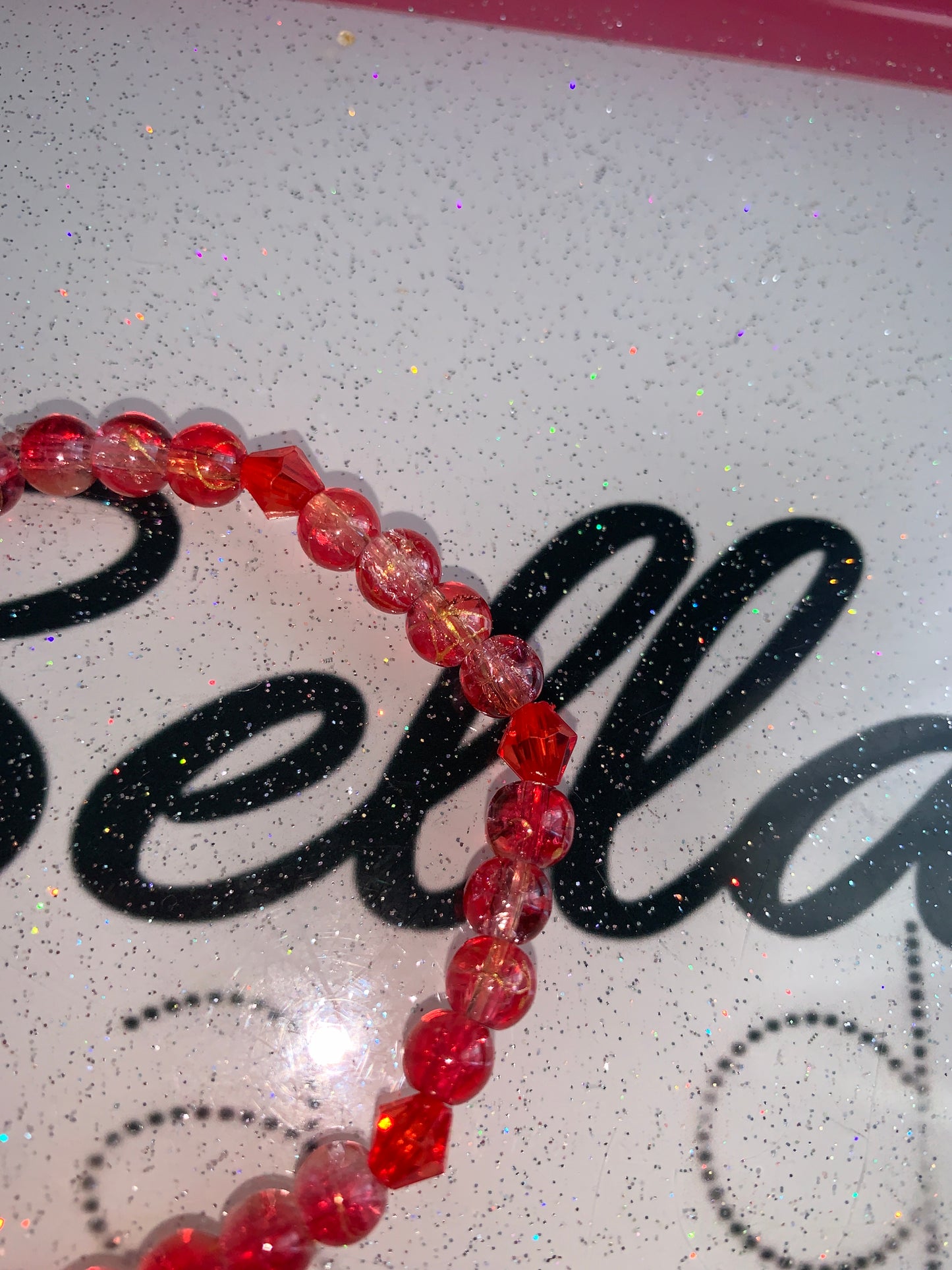 Red Gold And Clear Glass Beaded Bracelet