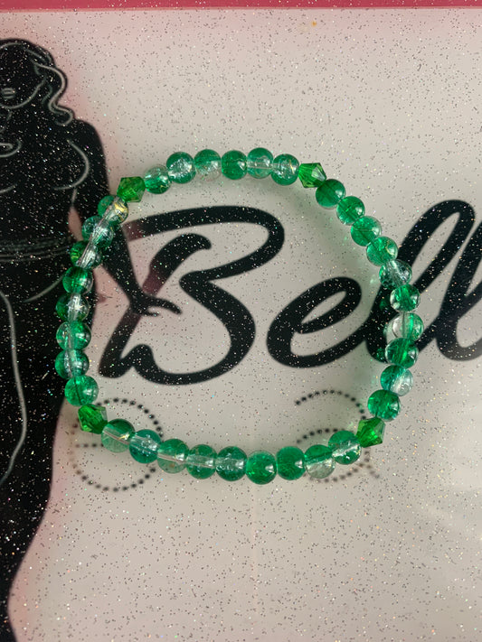 Green Clear And Gold Glass Beaded Bracelet!