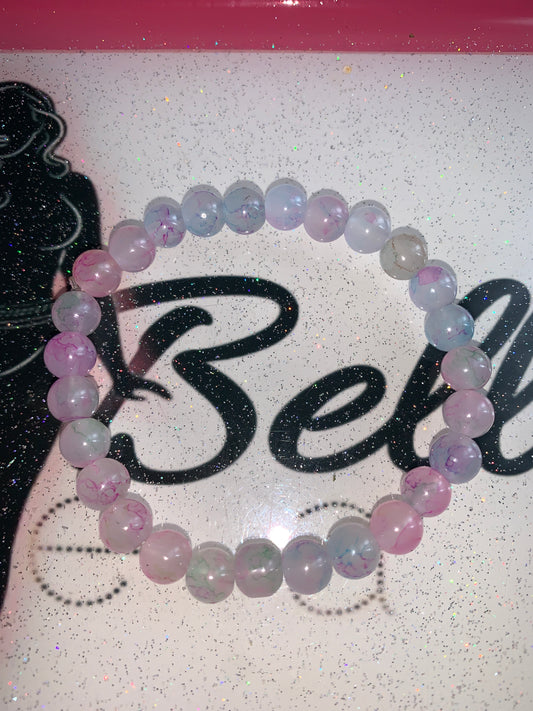 Clear Pink Blue And Purple Glass Beaded Bracelet!