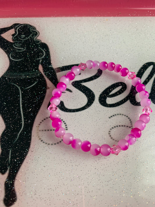 Pink And Clear Distressed Glass Beaded Bracelet!