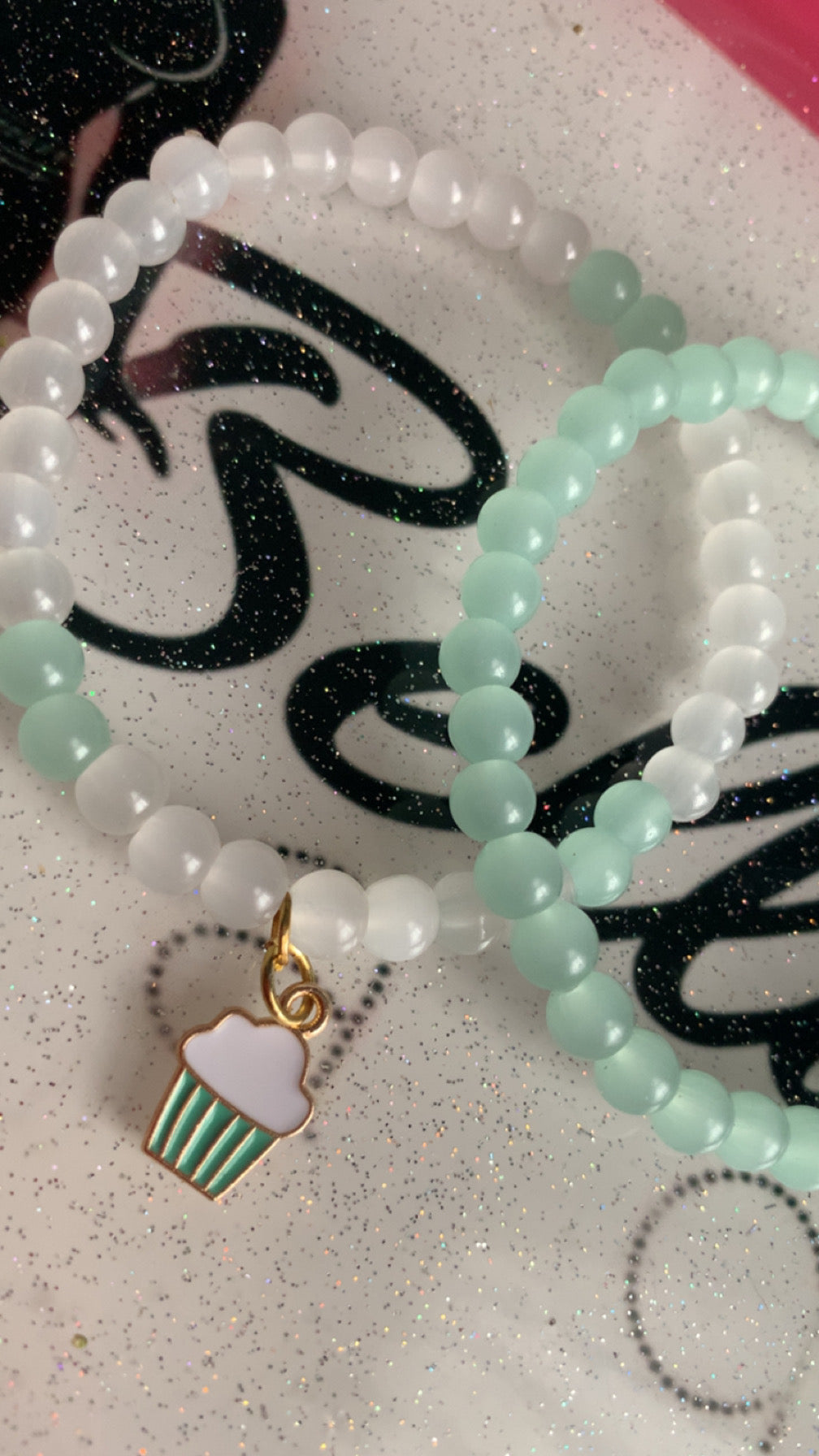 Light Green And Clear Glass Beaded Bracelet Or Ankle Set!