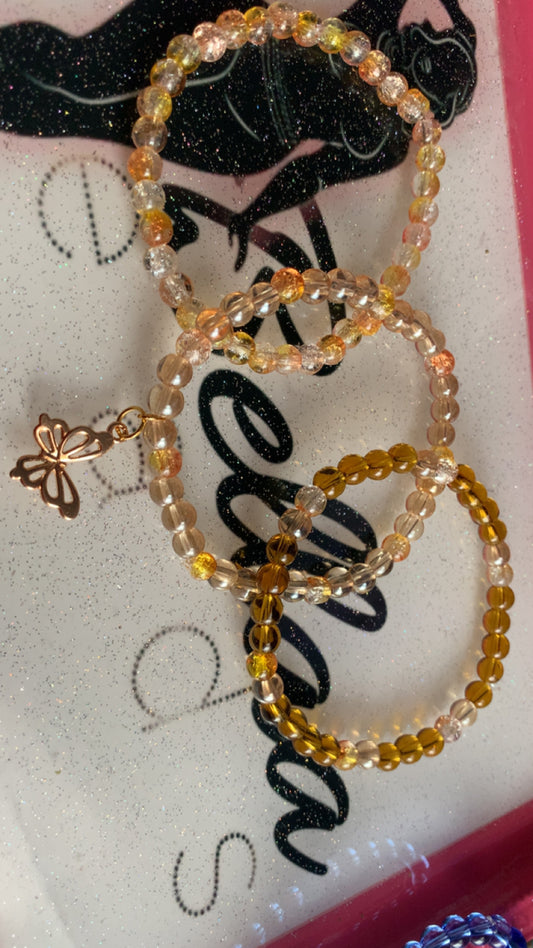 Brown And Gold Glass Beaded Bracelet Or Ankle Set!