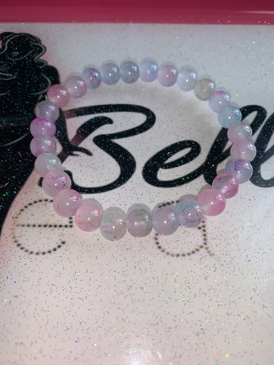 Clear Pink Blue And Purple Glass Beaded Bracelet!