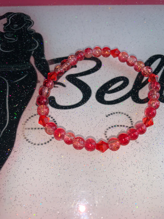Red Gold And Clear Glass Beaded Bracelet