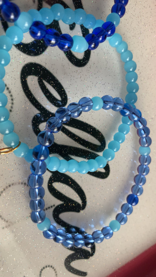 Dark And Light Blue Glass Beaded Bracelet Or Ankle Set!