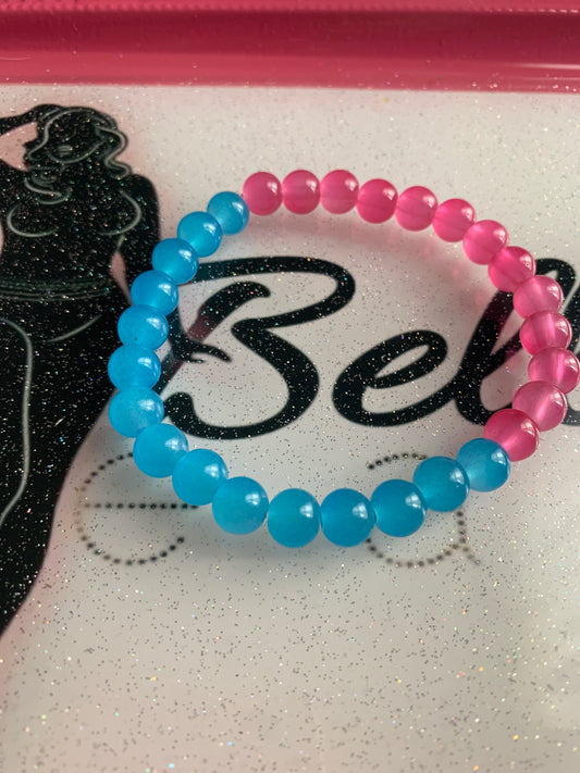 Blue And Pink Glass Beaded Bracelet!