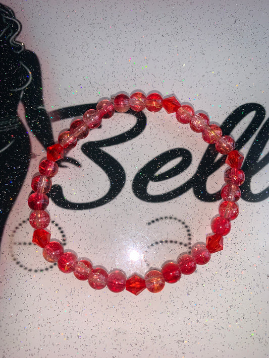 Red Gold And Clear Glass Beaded Bracelet