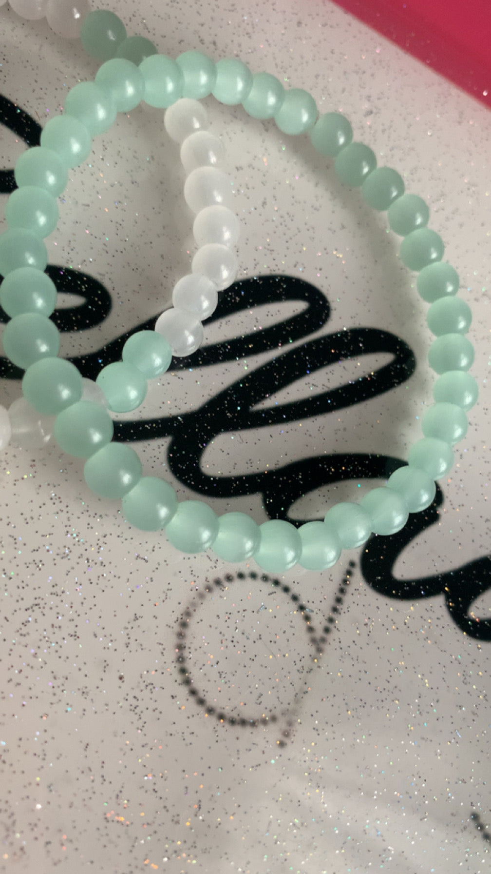 Light Green And Clear Glass Beaded Bracelet Or Ankle Set!