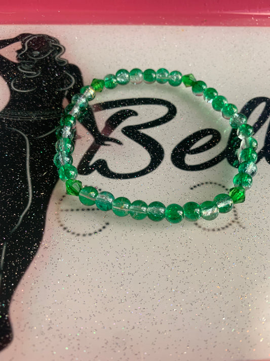 Green Clear And Gold Glass Beaded Bracelet!