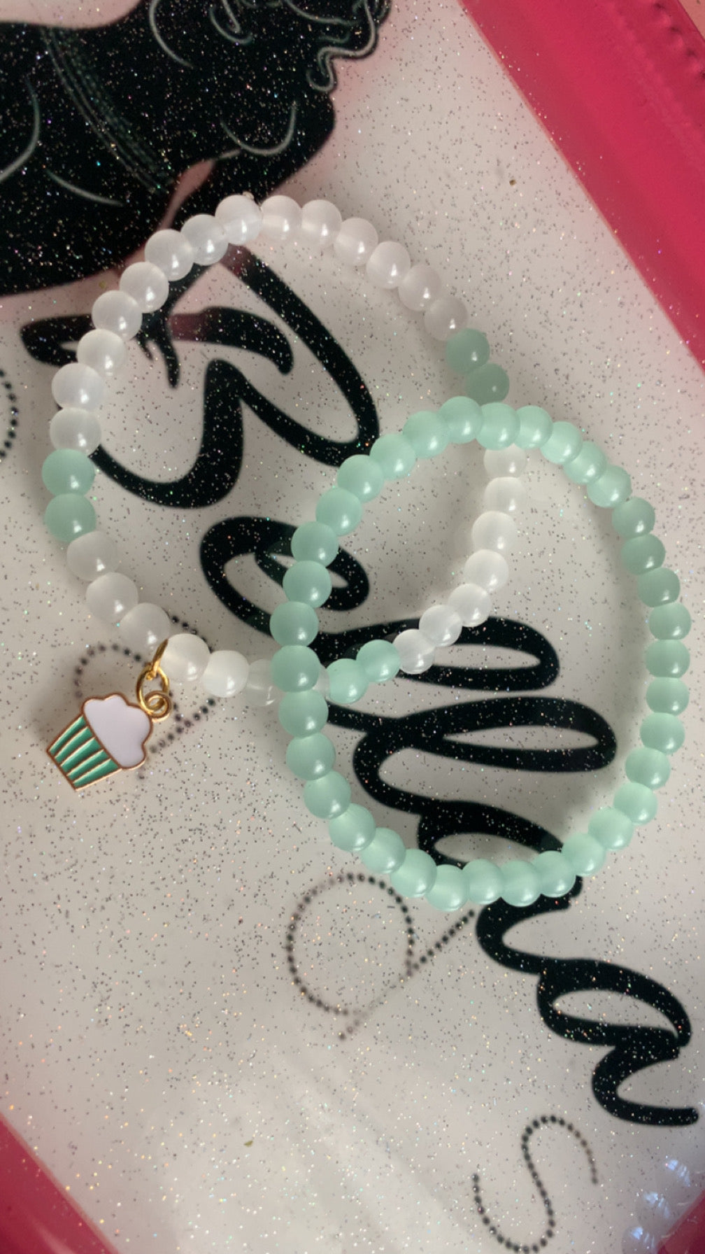 Light Green And Clear Glass Beaded Bracelet Or Ankle Set!