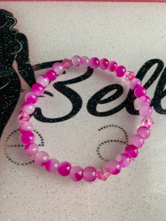 Pink And Clear Distressed Glass Beaded Bracelet!